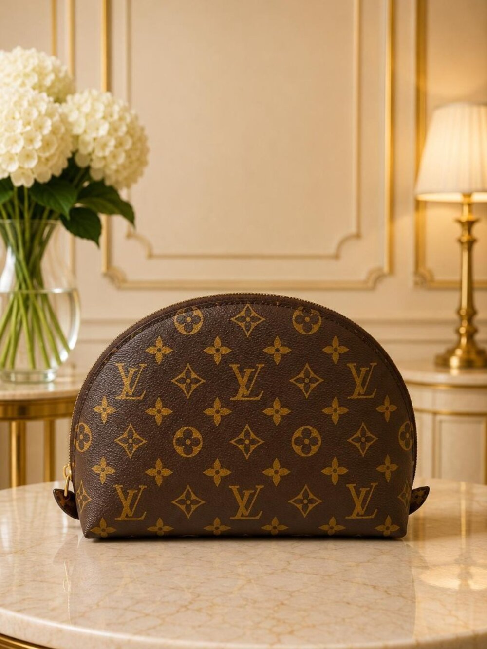 Authentic Louis Vuitton Monogram Demi Ronde Cosmetic Pouch Brown Canvas Luxury